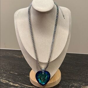 Elegant Crystal Heart Necklace with Blue and Green Accents